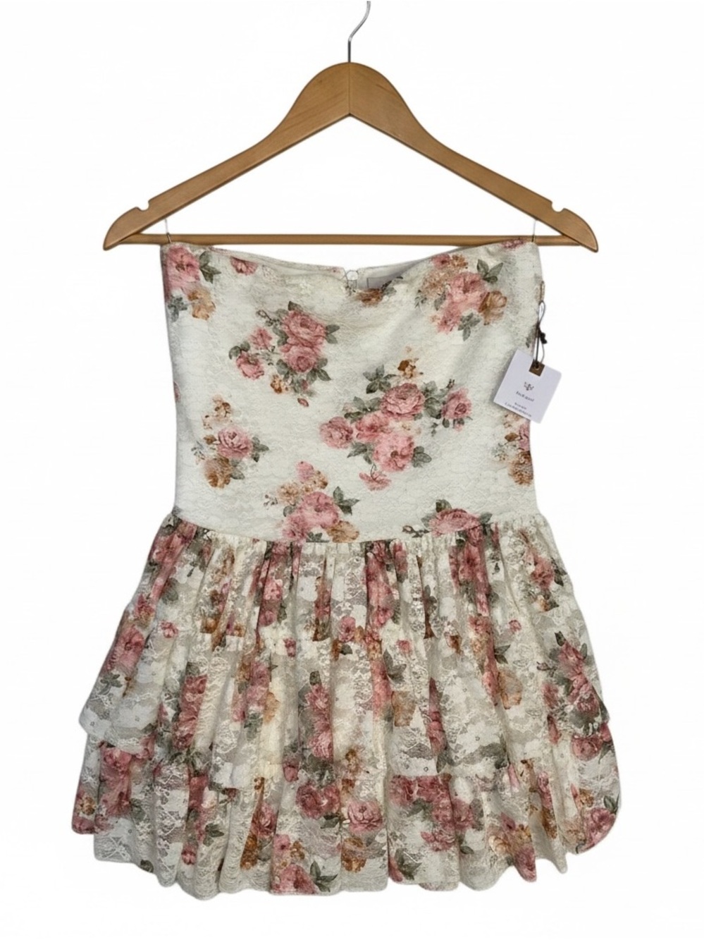 originality strapless cream floral lace mini dress